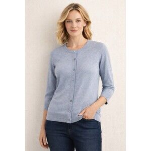 Ellen Tracy Cardigan Sweater Women L Blue Button Front Lightweight Knit